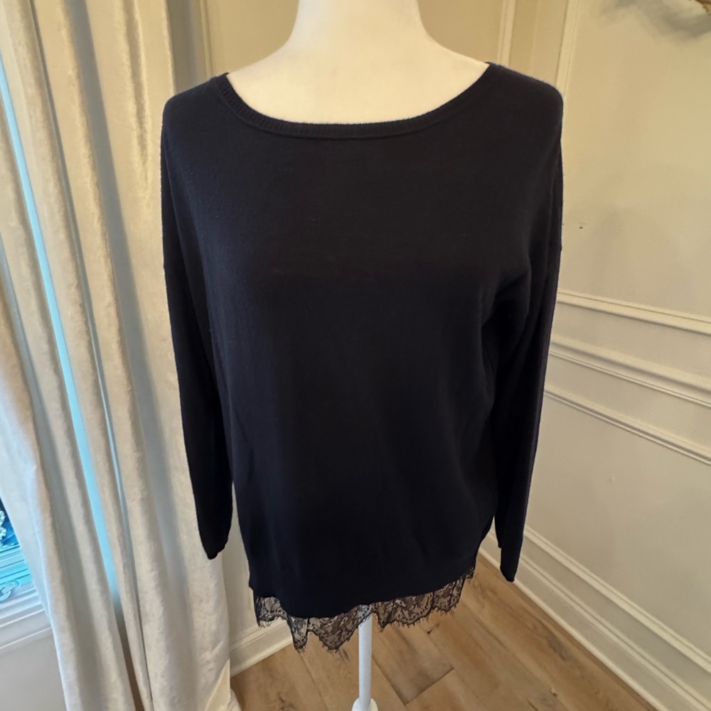 Joie Black Lace Hem Cashmere Sweater